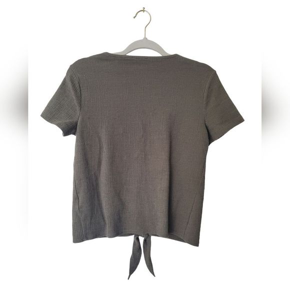 J Crew Olive Textured V-neck Tie-Front Tee - Picture 2 of 5